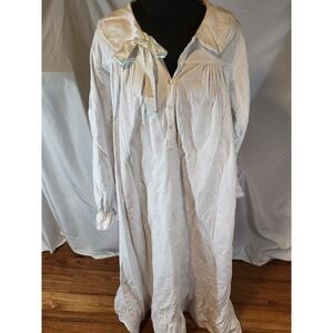 Vtge Cotton Nights Floral 100% Cotton Collared Lace Flannel Nightgown Size M...